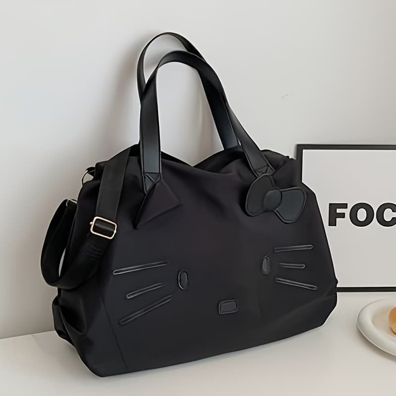 TEMU Hello Tote - Spacious, Stylish Nylon Shoulder Bag With Zipper Closure For Travel, Work, And Everyday Use