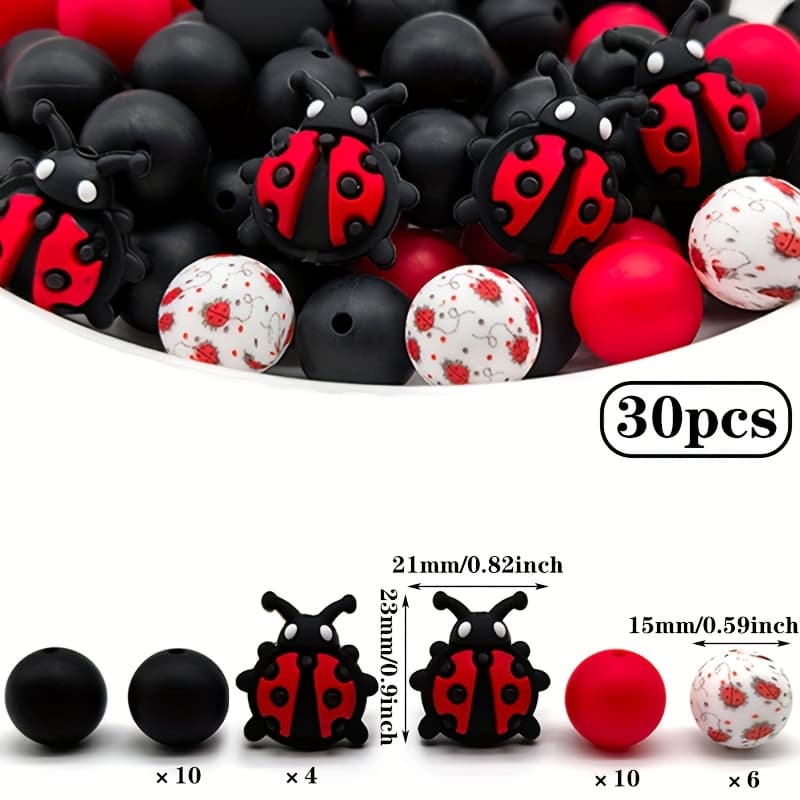 TEMU 30pcs Silicone Beads, 3d Three-dimensional Interesting Ladybugs, Loose Spacer Beads, Suitable For Handmade Making, And Daily Decorative Gifts