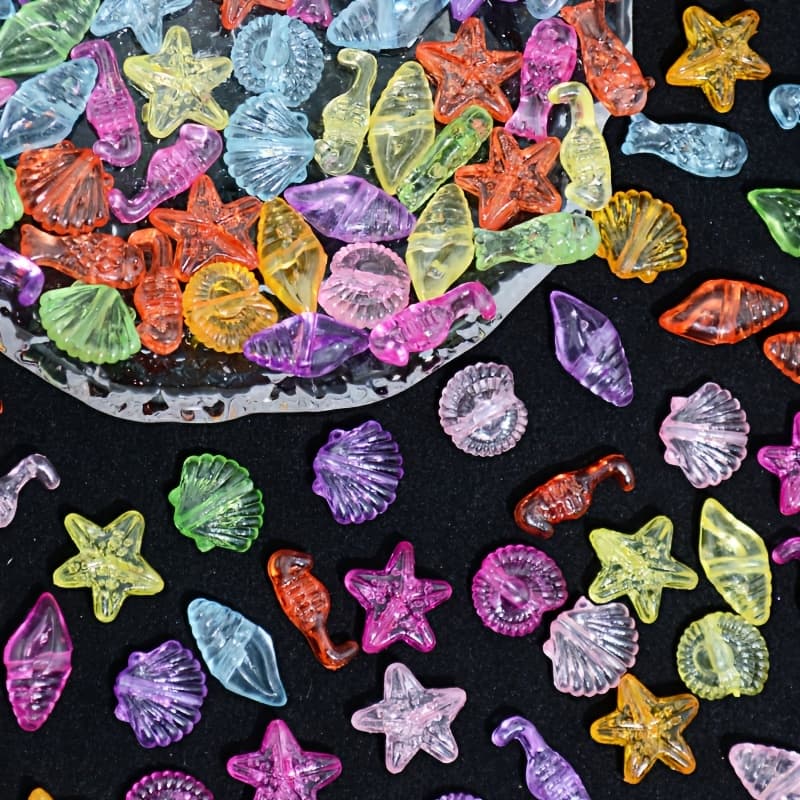 TEMU 100pcs Mixed Color Transparent Acrylic Seahorse, Seashell, Conch, Starfish Beads For Diy Handmade Bracelet, Necklace, Jewelry Making, Craft Supplies