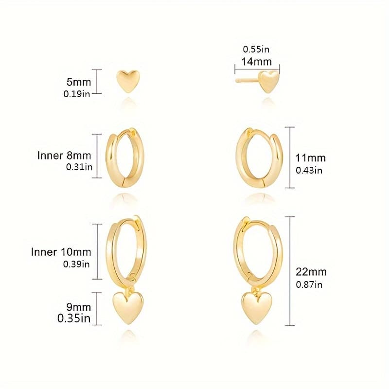 TEMU 6pcs Moon, Star, And Heart Layered Stud Earrings Set, Stainless Steel With Copper, Minimalist Fashion Earrings For Daily Wear