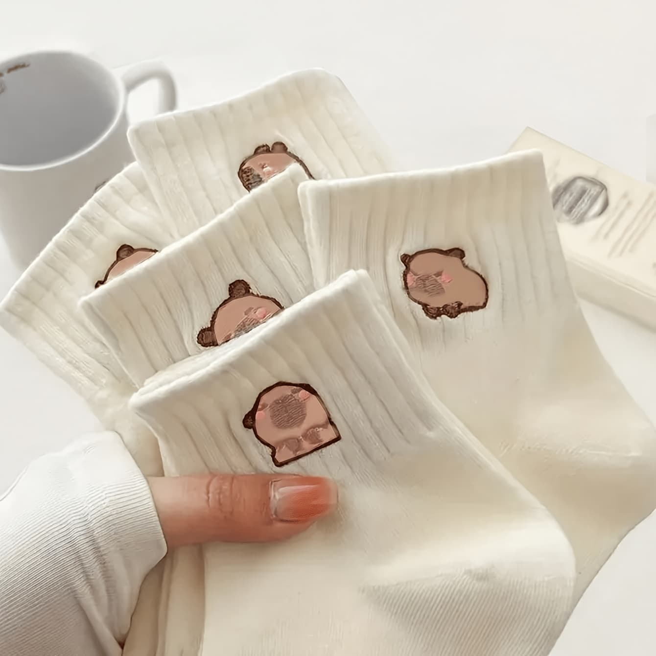 TEMU 5 Pairs Of Cute And Relaxed Women's Capybara Socks For Spring And Summer, Suitable For Home And Sports Wear