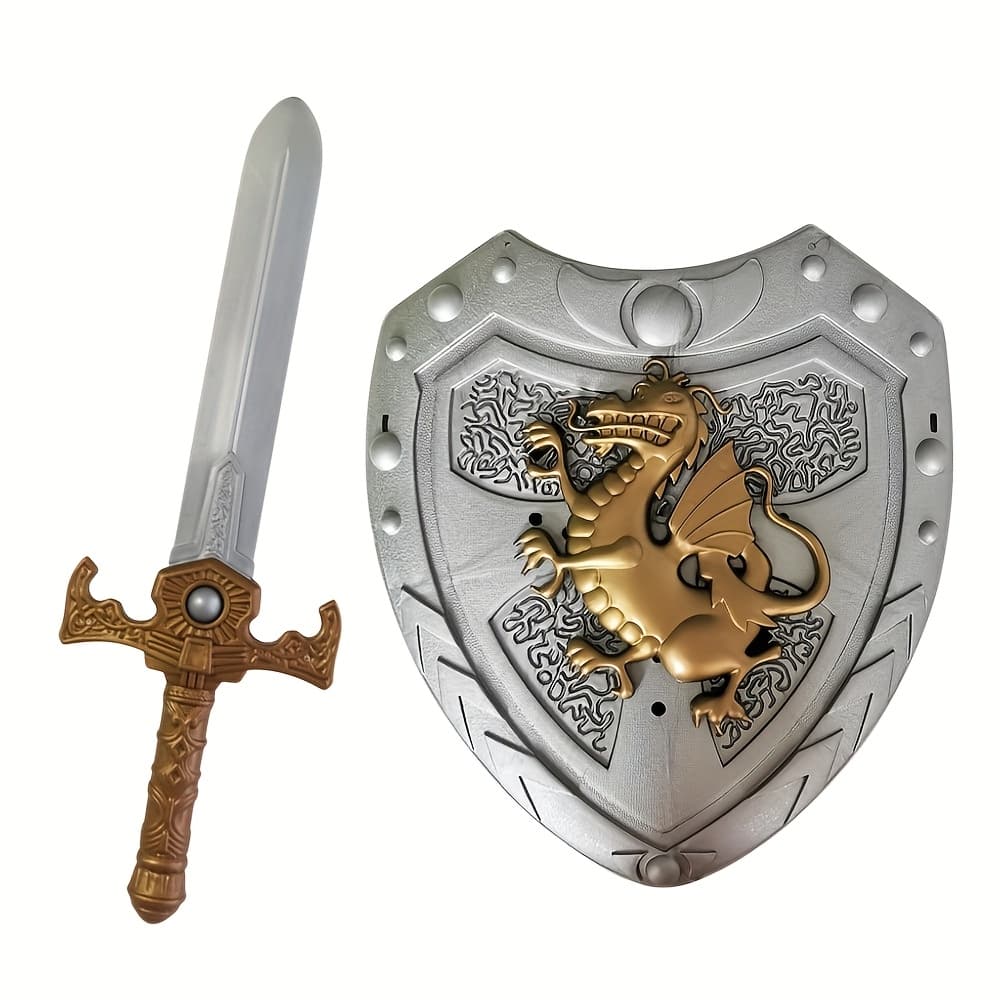 TEMU 1 Set, Plastic Sword+plastic Shield, Medieval Knight Style, Dragon Patterned Shield, Bird Shaped Shield, Suitable For Role-playing, Performance Decoration, Halloween Party Decoration