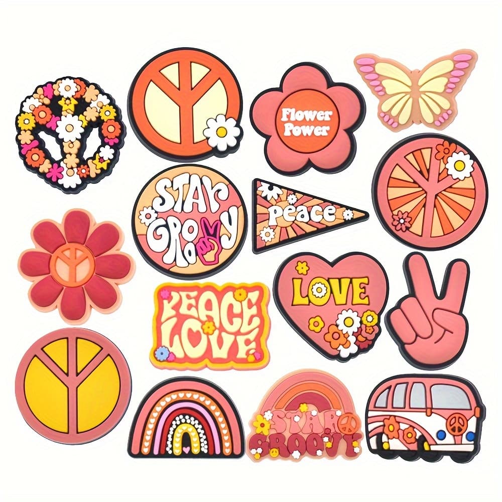 TEMU 15pcs, Plastic, Themed Shoe Series Charm, Flower Power Shoe Additions, Star Groovy Sandal Decorative, Suitable For Sandals Garden Shoes,