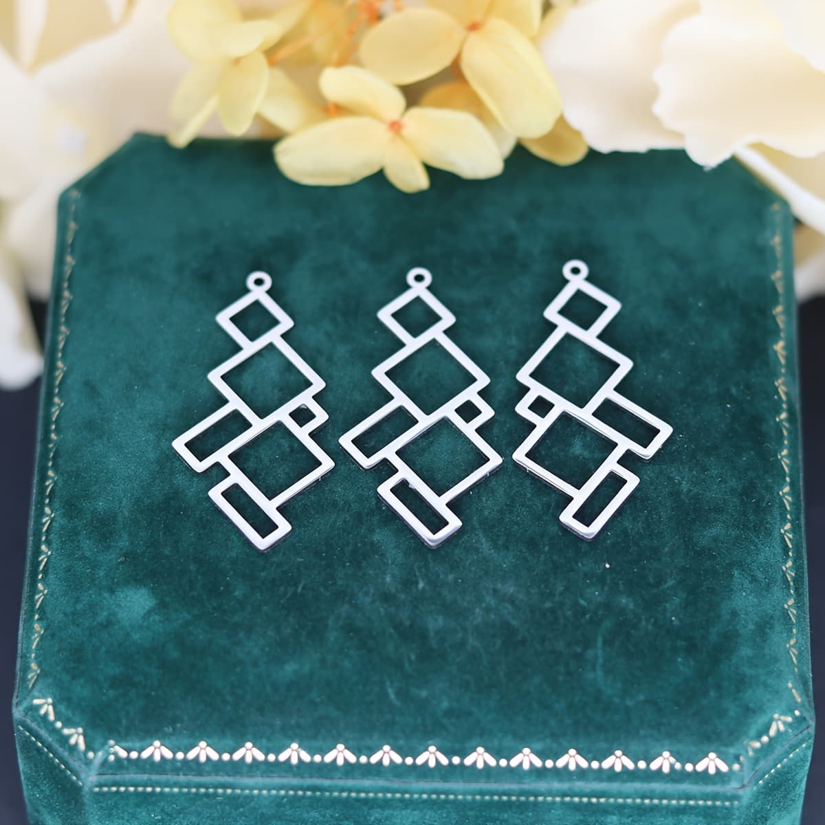 TEMU 3pcs/lot Modern Geometric Abstract Squares Stainless Steel Pendant Charms For Necklaces Earrings Jewelry Making Women Craft Additions