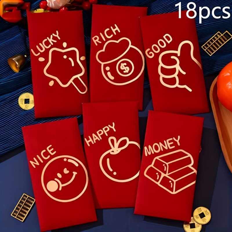 TEMU 18pcs, Good Luck Star Chinese Red Envelopes, Festive Wedding And Birthday Premium Mini Envelopes, Containing 18 Envelope Red Packets (3 Of 6 Styles)