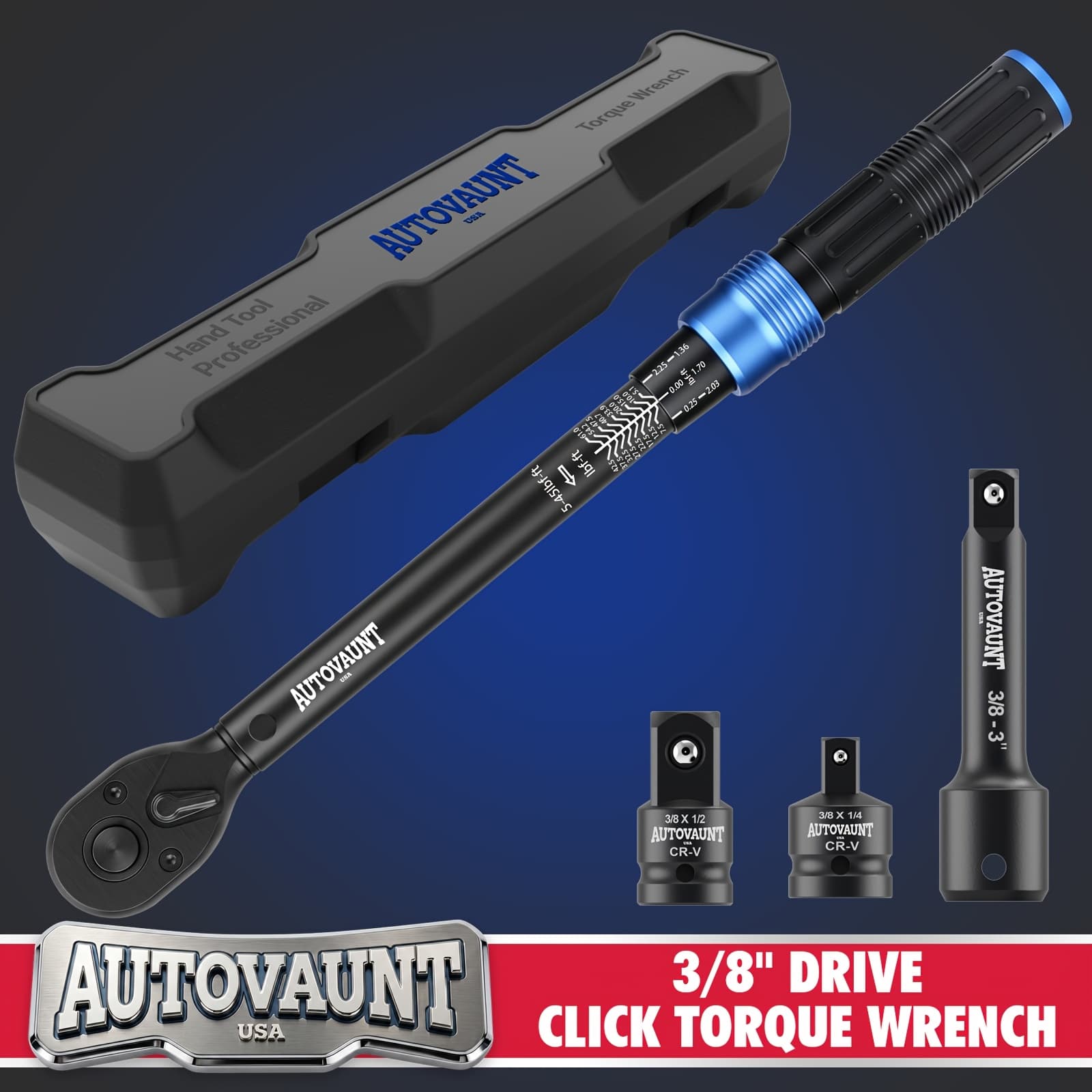 TEMU Horusdy 1/2-inch Torque Wrench Socket Professional Ratcheting 10-150 Ft-lb | 13.6- 203.5 N- Release Ratchets 1/2" " Long Extension Bar And 1/4" Drive To 3/8" Drive Reducer Storage Box