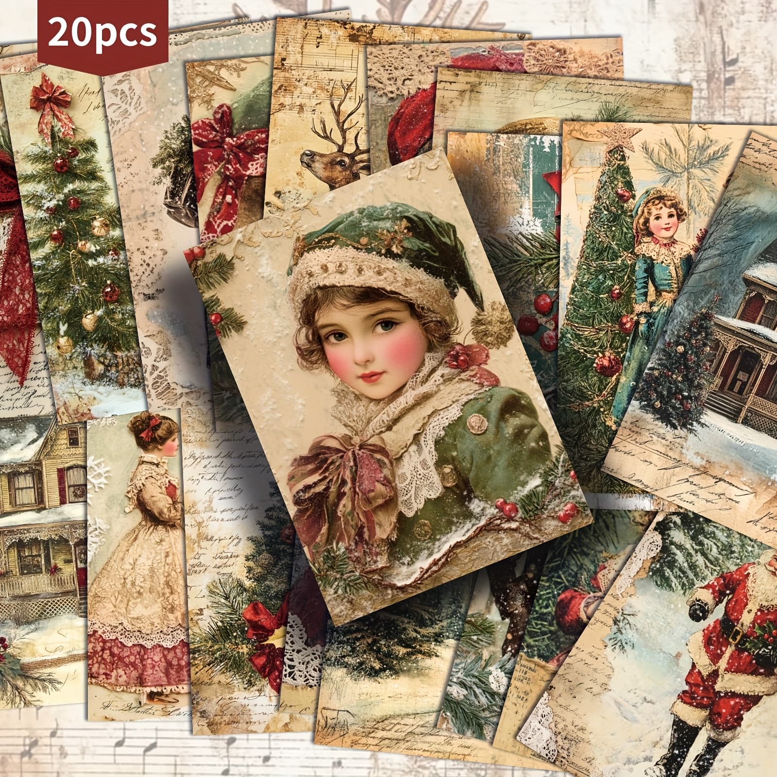 TEMU 20 Pack Retro Christmas Paper Postcards -4x6 Inches Christmas Junk Journal Paper, Classic Pinup Illustrations, Collectible Decorative Painting Cards For Scrapbooking & Crafting