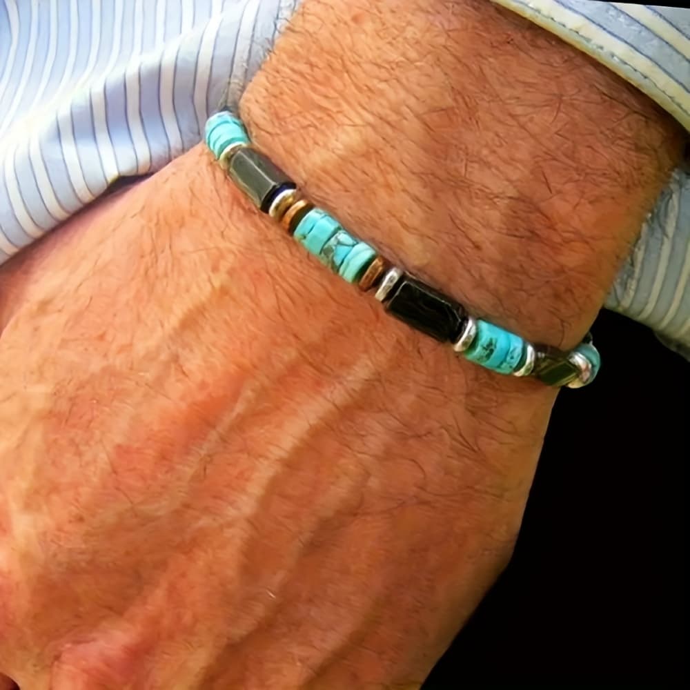 TEMU Men's Bohemian Bead Bracelet - Multi-bead Retro Gift Suitable For Parties, Dates, Valentine's Day & Birthdays - Elegant Style Accessory For Mature Men & Special Occasions