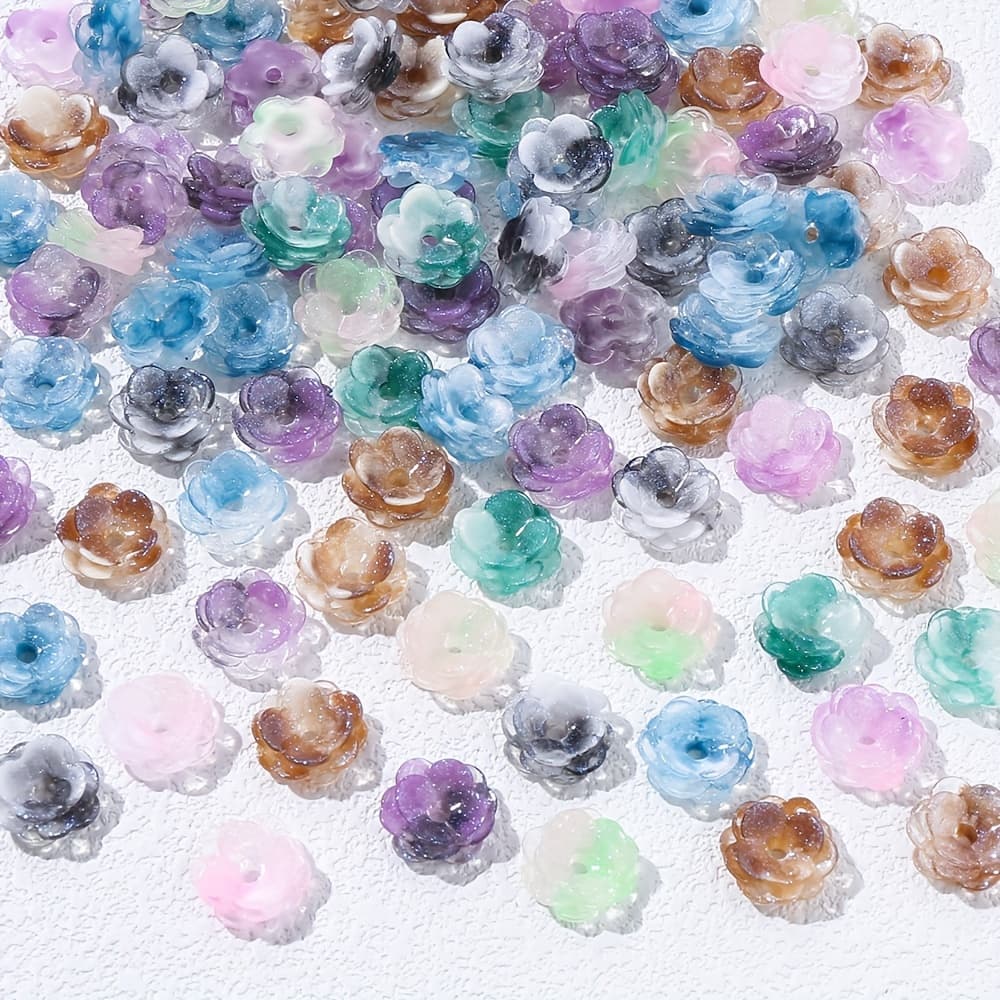 TEMU 50pcs Of 12mm Luminous Lotus-shaped Acrylic Beads For Jewelry Making And Decorative Additions