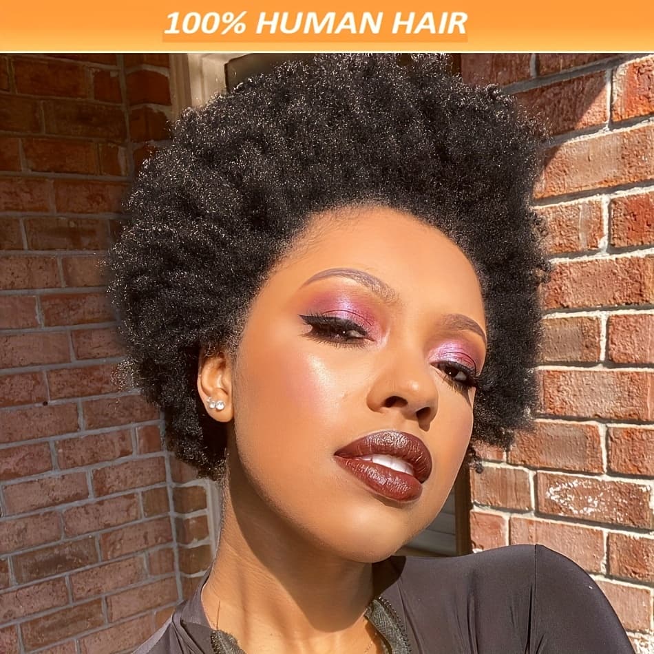 TEMU 150% Density Cut Wig Made From Brazilian Human Hair 13x4 Transparent Lace Front Afro Short Bob Style , Measuring 8 Inches Pre- Natural Hairline Making It Ideal For Everyday Festivals, Christmas