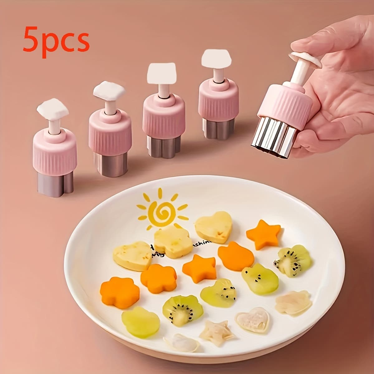 TEMU 5pcs Stainless Steel Multifunctional Fruit And Vegetable Cutter Set - , With A , Mini Cookie Cutters, Dumpling And Sandwich Sealers, And An Automatic Demolding Food Press For Ravioli, Dumplings