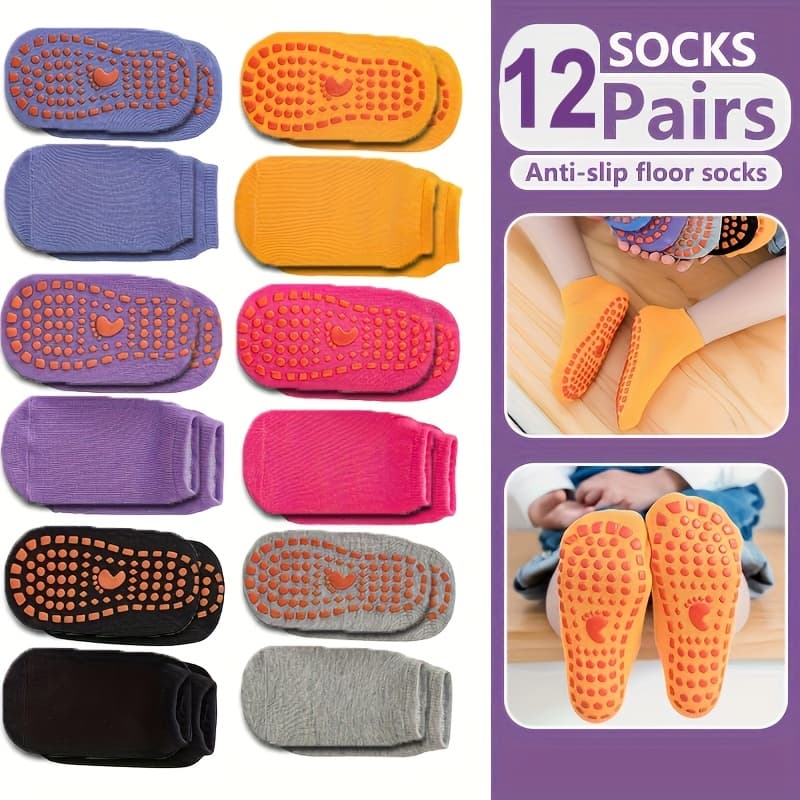 TEMU 12 Pairs Floor Socks Children Children Children Yoga Socks Dot Glue Anti-slip Socks Walking Socks Dance Socks