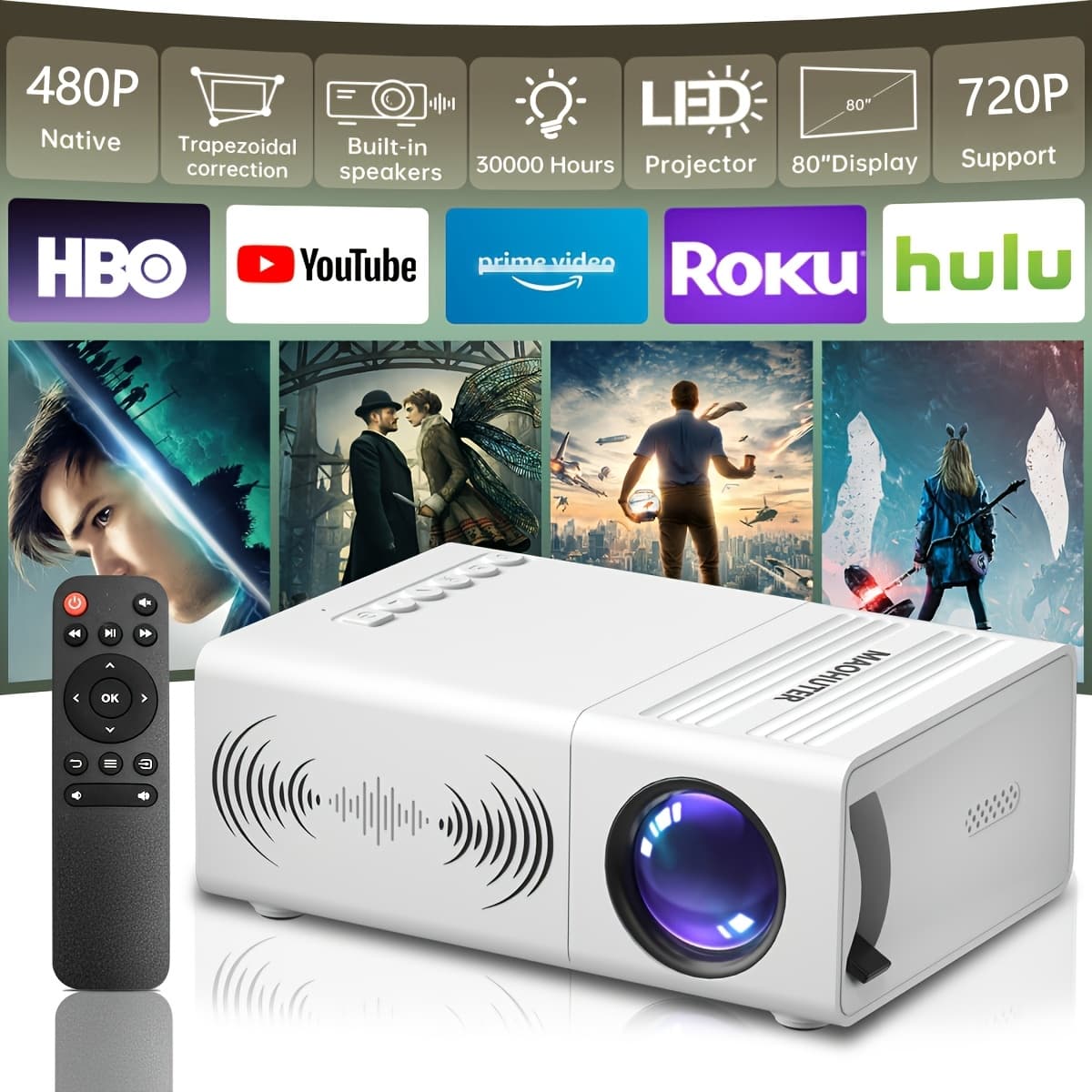 TEMU Lightweight Led Projector, 480p Native Resolution With 720p Support, Portable Cinema Solution, Perfect For And Social Events, High- System