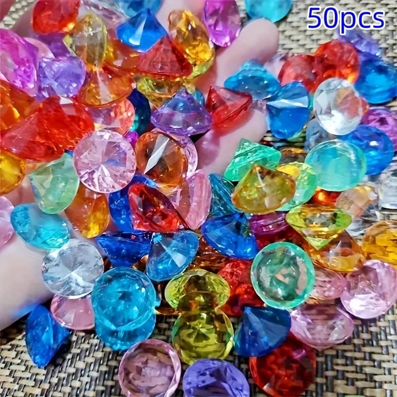 TEMU 50pcs Of Vibrant Mixed Colors Acrylic Gems, As Scoring Counting Supplies For Party Games - Suitable For Jewelry, Pirate Treasure Chests, Underwater Theme Parties And Poolside Trinkets