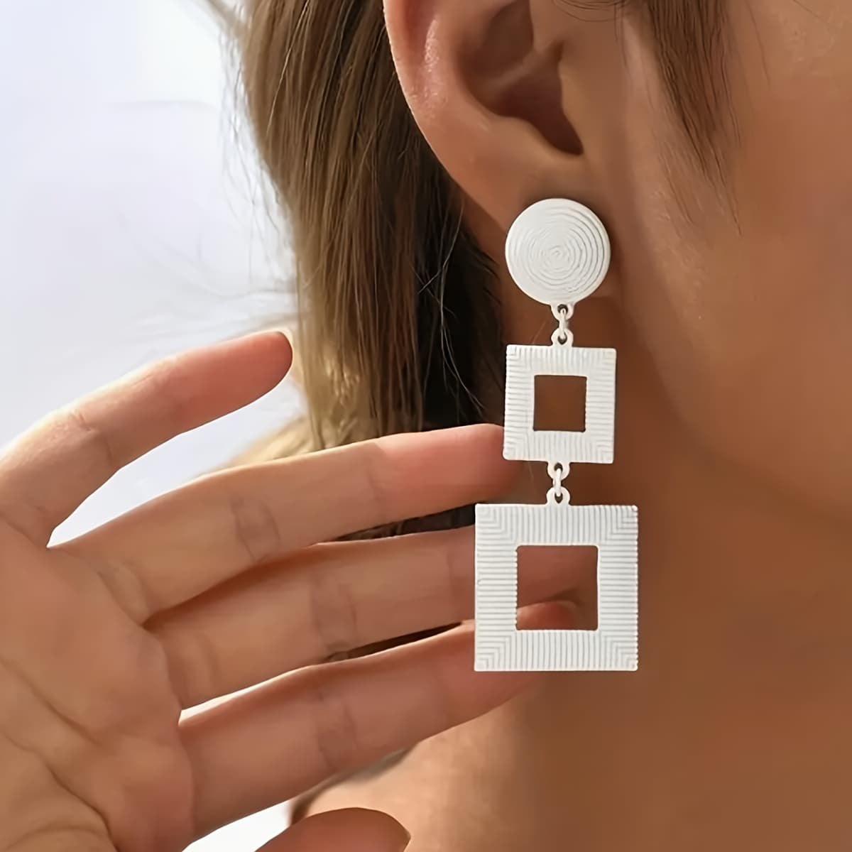 TEMU Geometric Square Design Dangle Earrings Elegant Alloy Jewelry Trendy Female Gift