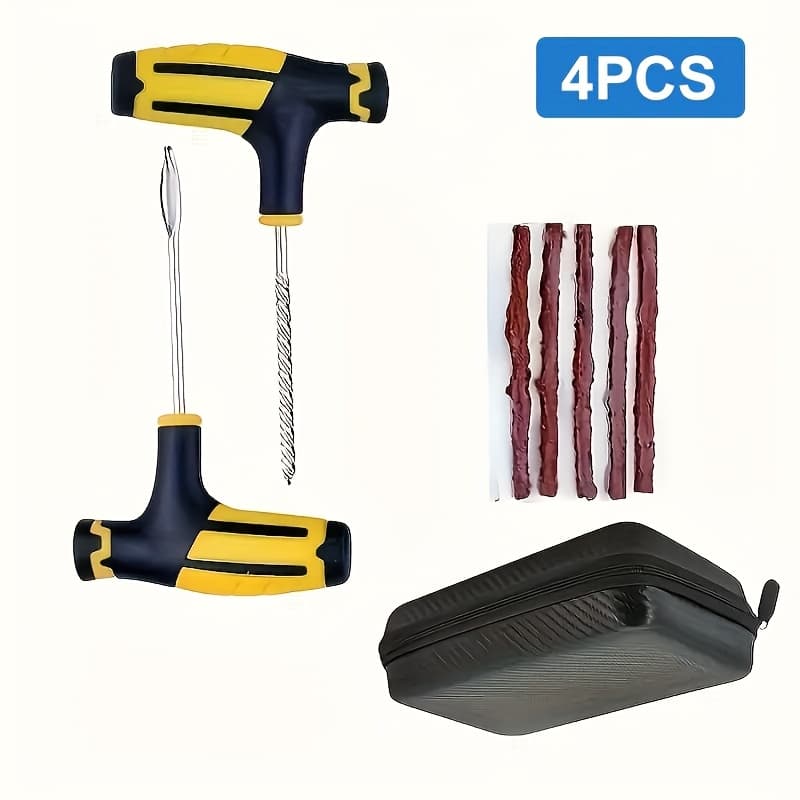 TEMU Set Of 4 Durable Tire Repair Tools | Versatile Plug Kit For Vehicles/motorcycles/e-scooters | Essential Tool With Grip Handle | Space-saving Storage Design