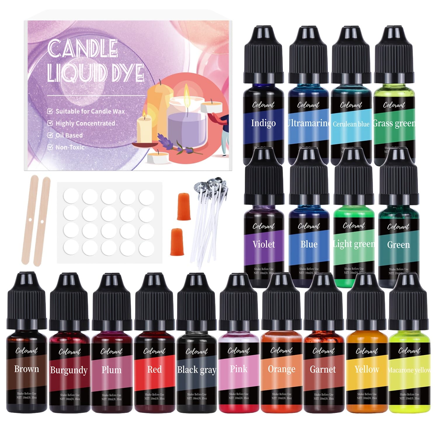 TEMU Soy Wax Dye For Crafting, Featuring 18 Upgraded Colors In 10ml Bottles, Ideal For Making Handmade Soaps And Candles