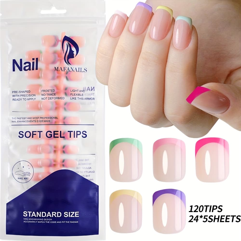 TEMU 120pcs Short Square On Nail Set, 12 Size Glossy Fake Nails Full Cover Acrylic Artificial False Nail Tips For Women Nail Art Manicure, Fashion Press-on Nails For Women &