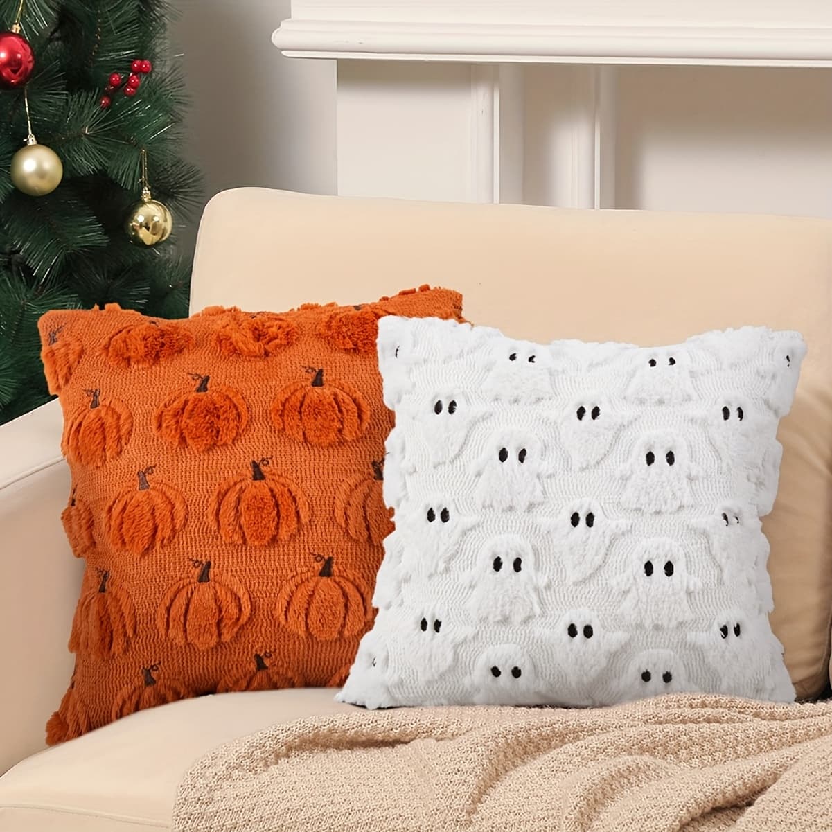 TEMU 2pcs Pumpkin And Print Pillow Covers, Soft Throw Cushion Covers For Sofa, Bedroom, Decorative