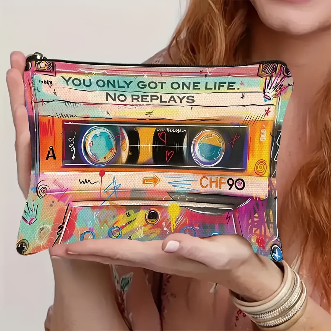TEMU A Retro Colorful Cassette Toiletry Bag, Perfect For Storing Headphones And Data Cables While Traveling, Featuring A Zipper Design. An Ideal Gift For , Sisters, Teachers, And Mothers