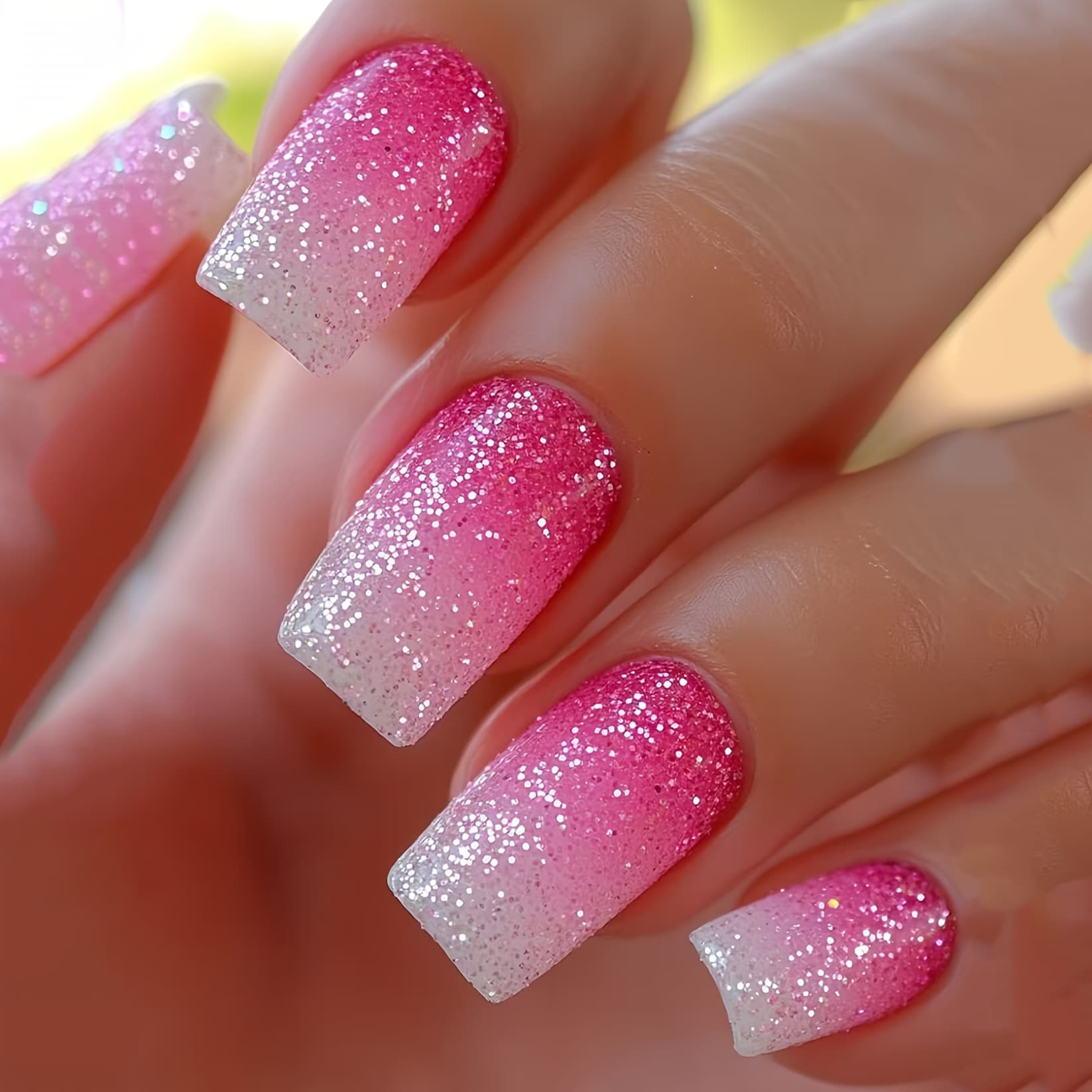 TEMU 24pcs Square Glitter, Sweet Elements, Glitter Feature, Shiny Finish, Press - On Nails, Removable, Press - Type Fake Nails