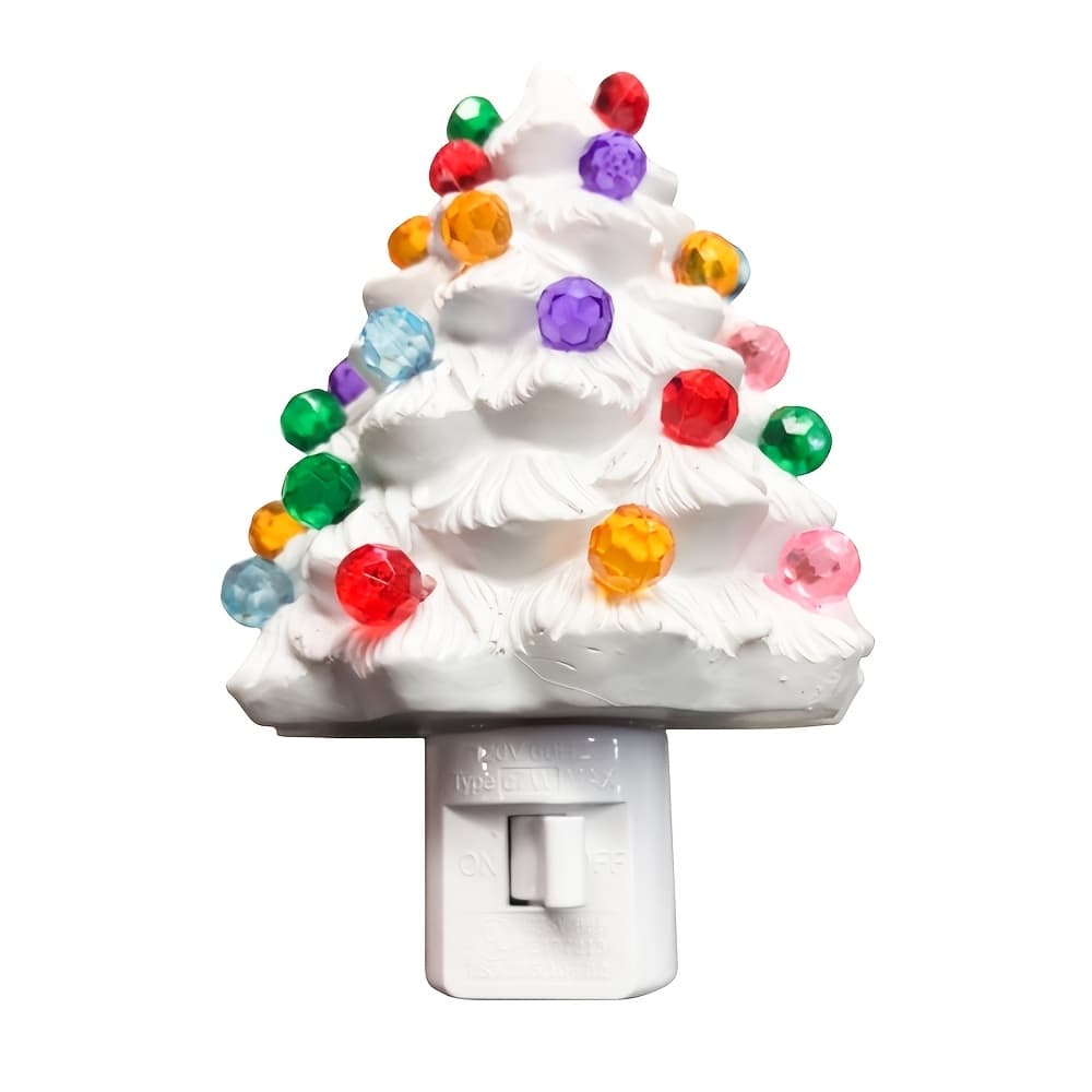 TEMU Christmas Tree Led Night Light - Holiday Wall Decoration, Non-waterproof Resin, 120v American Plug For Indoor Use