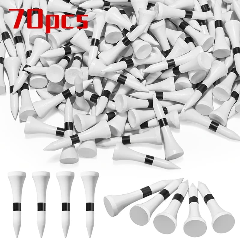TEMU 70pcs Golf Tees | 38mm White Wooden Golf Tees With Black Stripes For Irons