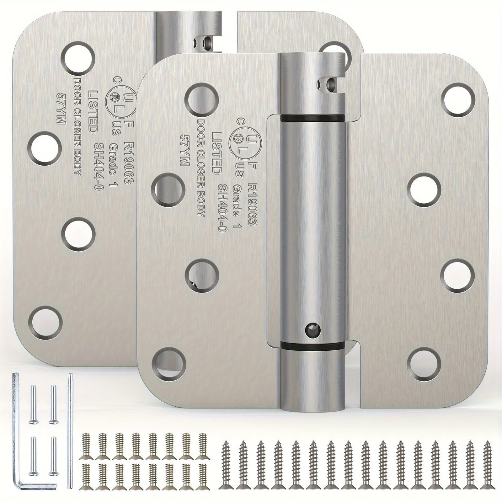 TEMU 1/2/3/4pcs Self Closing Door Hinges, 4 Inch Spring Loaded Hinges With 5/8'' Corners, Adjustable Tension For Garage, Front Door, Back Door, Hand Door, Brushed Nickel