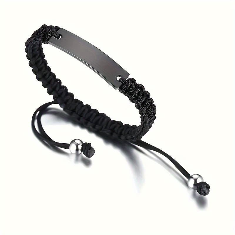 TEMU Personalized Hand Woven Rope Bracelet - Adjustable, Custom Engraved Text - For , Family And Couples