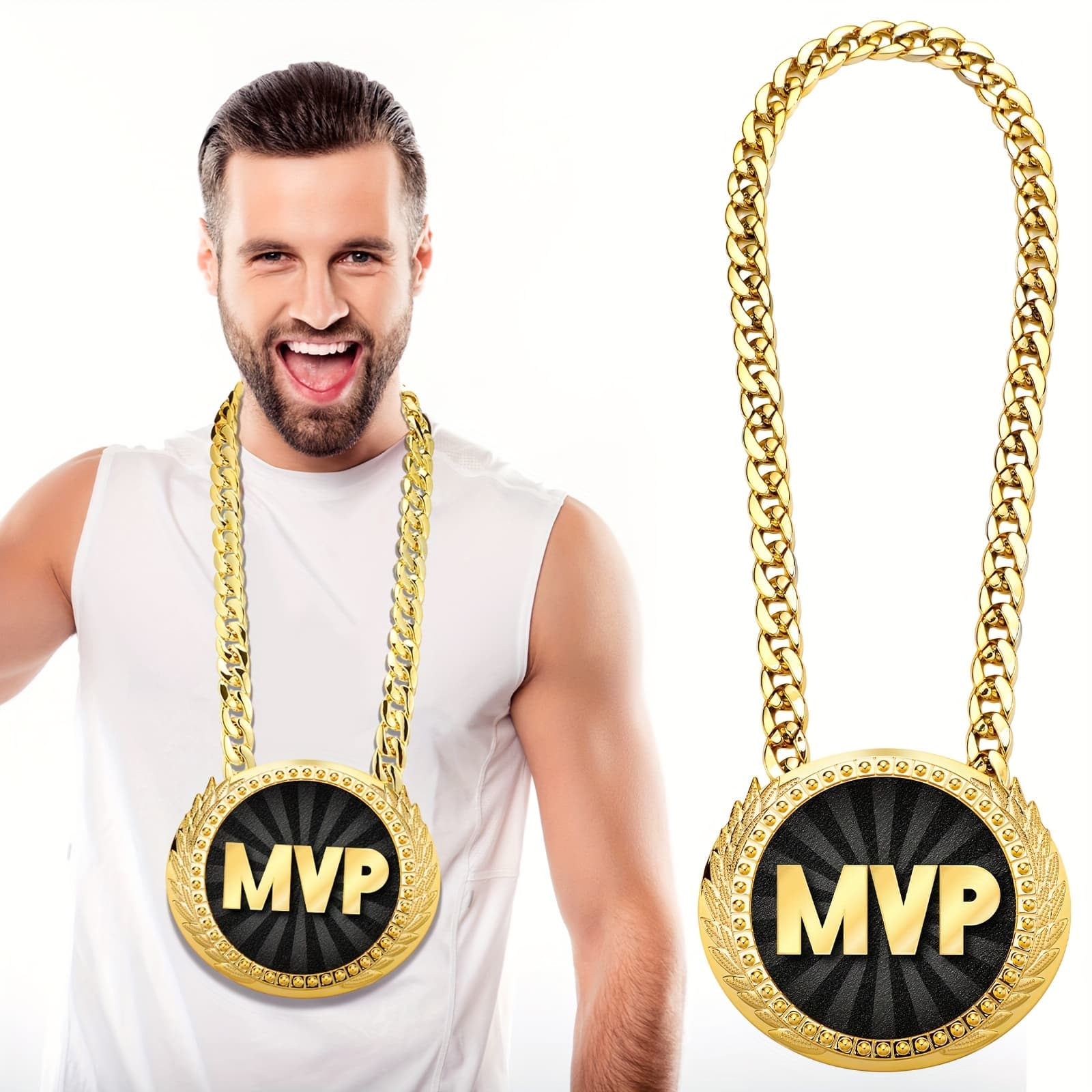 TEMU 1 Set Sports Mvp Chain Medal 6 In Big Award Necklace Chain Baseball Basketball Football Soccer Softball Volleyball Sports Competitions Prize Gifts And For Party Favors(mvp) For Party Favors