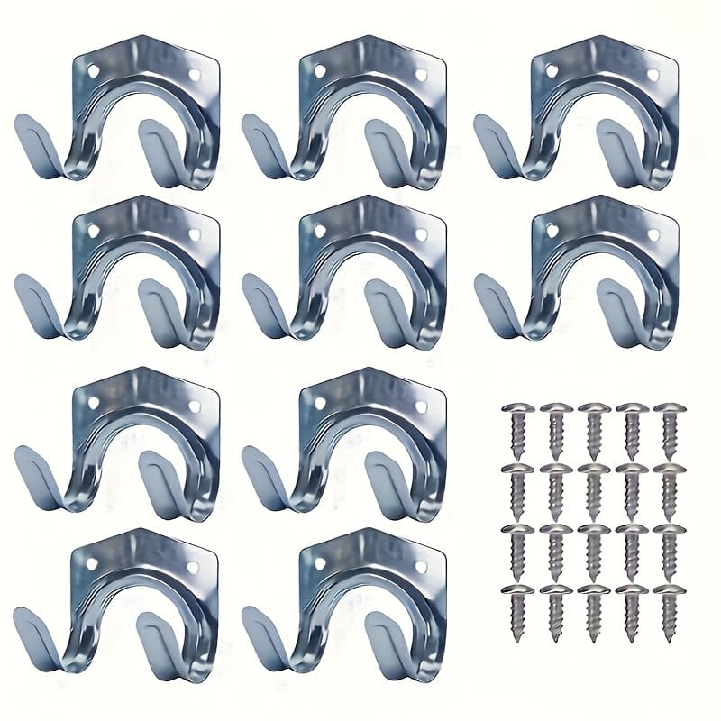 TEMU Heavy-duty Metal Wall-mounted Tool Rack Set, Featuring 10 Hooks And 20 Screws, Perfect For Garage Organization And Storing Gardening Tools, Made From Durable Metal