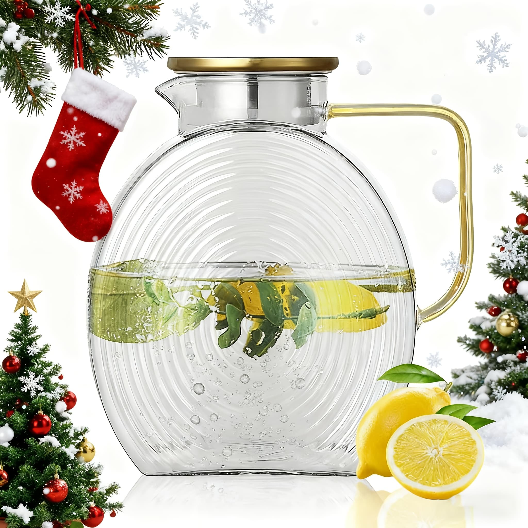 TEMU Glass Pitcher With Lids For Fridge Door, 2.51/ 84oz Large Iced Tea Pitcher With Handle, Borosilicate Water Jug For , , Drinks, Lemonade, Cold Or Hot Beverages