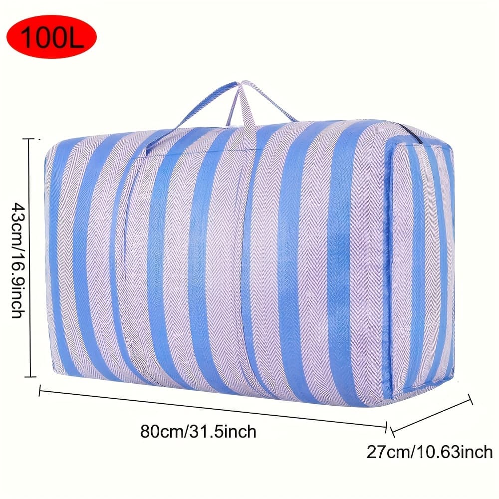 TEMU 1pc Extra Large Capacity Car Travel Storage Bag, Thick Blue And White Nylon Duffel Bag, Portable Moving Bag, Reusable