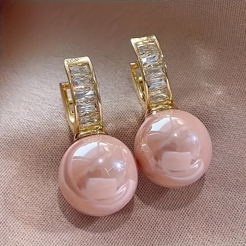 TEMU Copper Pretty Hoop Earrings With Pink For Women, Elegant For Party Dating