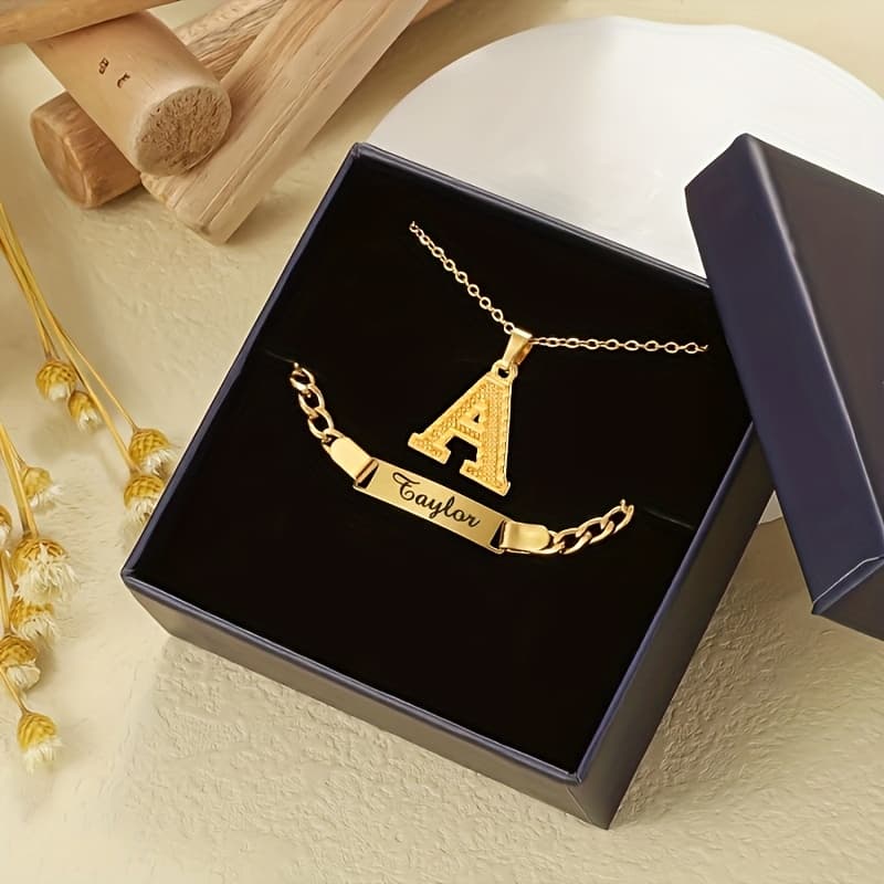 TEMU Custom Bracelet Necklace, Bracelet Necklace Set Of 24pcs Letters Necklace Easy And Easy Bracelet, Ideal Gift For