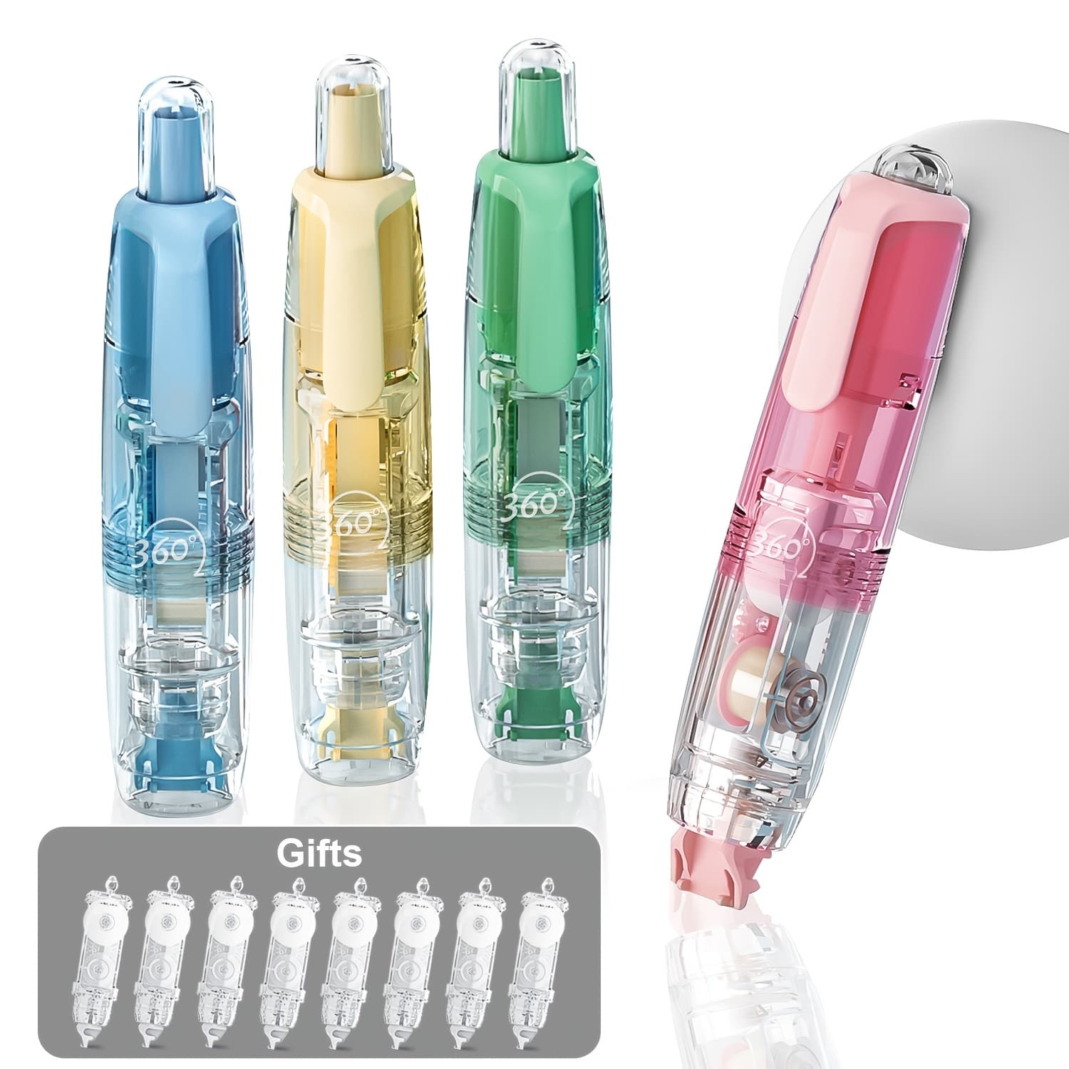 TEMU Father's Day Deal -retractable Correction Tape: (1 Random Color + 2 Refills) / (4 Units + 8 Refills) -, Instantly Corrects Errors, Ideal For Home, Office, And School Supplies