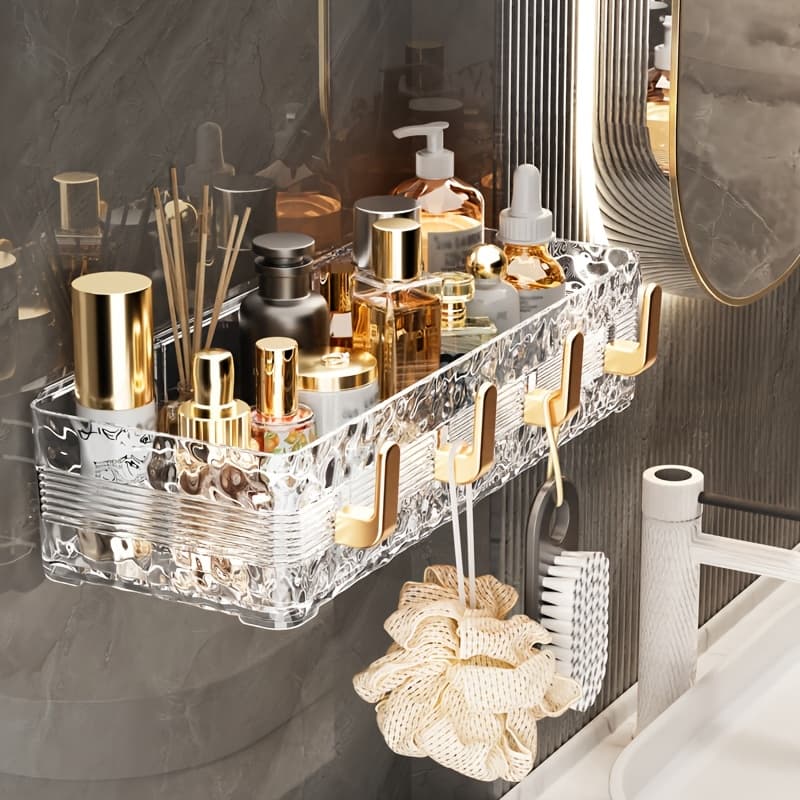 TEMU Wall-mounted Bathroom Shelf, No-drill Installation, Light Ripple Design, Storage Rack For Sink Area