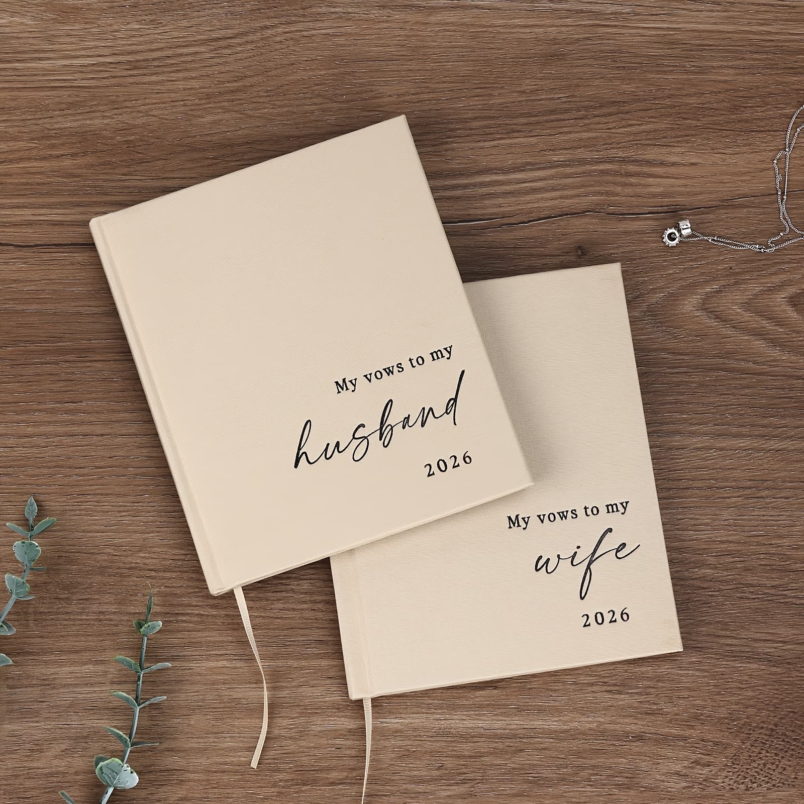 TEMU 2-pack Elegant Wedding Vow Books | 2026 Linen Hardcover Bride And Groom Notebook For Ceremony Vows With Bookmark & Lined Pages - Essential For Wedding Renewal And Vows