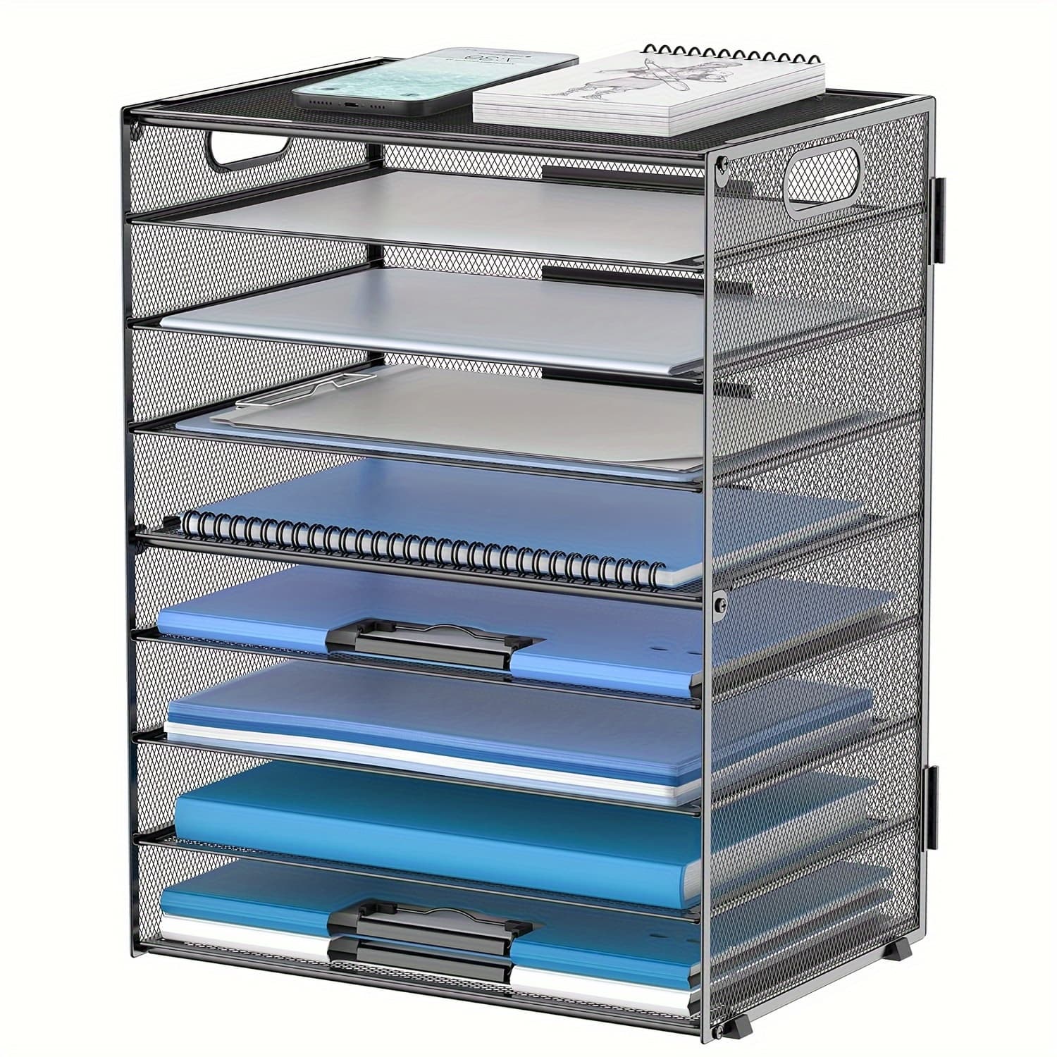 TEMU 9-tier Paper Letter Tray Desk Organizer With Handles, Paper Sorter Desk Organizer, Mesh File Holder Organization For Office