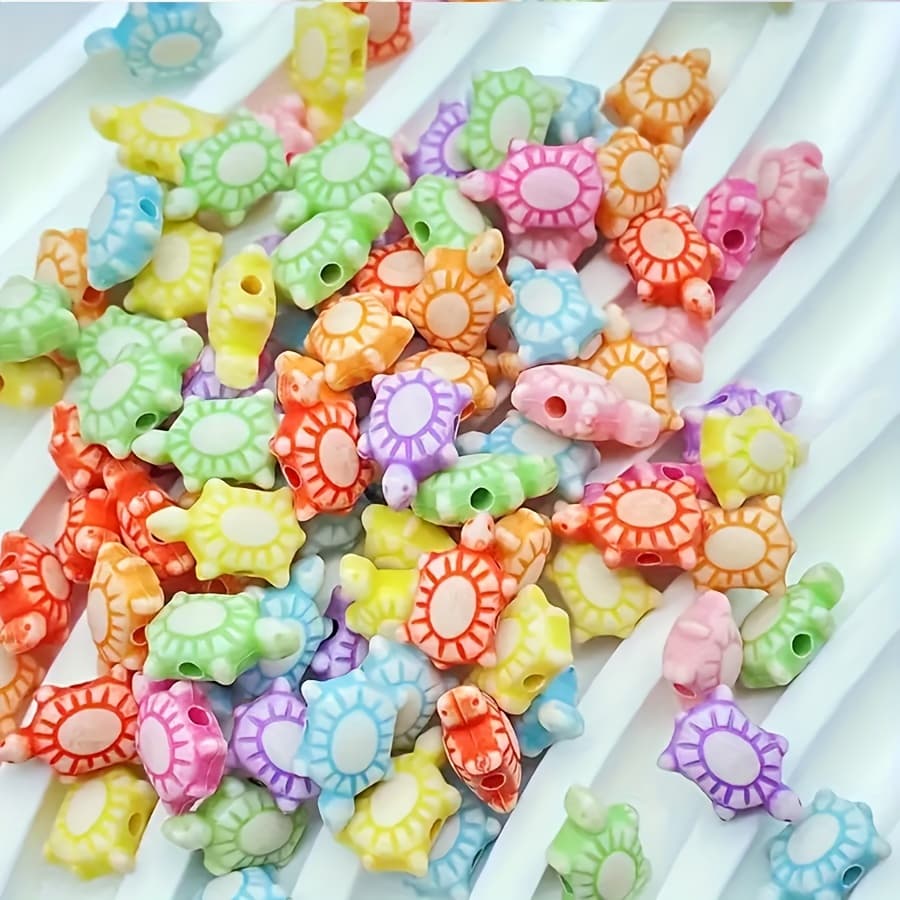 TEMU 100pcs Acrylic Colorful Cute Turtle Beads, Spacer Charm Beads For Diy Bracelet Necklace Jewelry Making