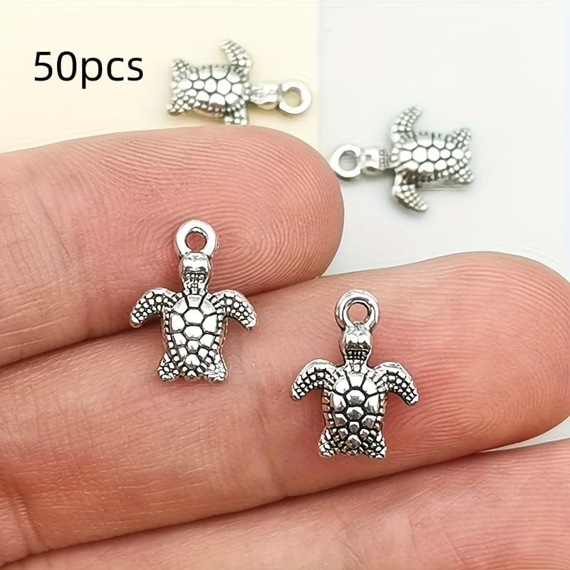 TEMU Set Of 50 Turtle-shaped Charms For Your Own Stylish Jewelry, Including Supplies For Bracelets, Necklaces, And Earrings