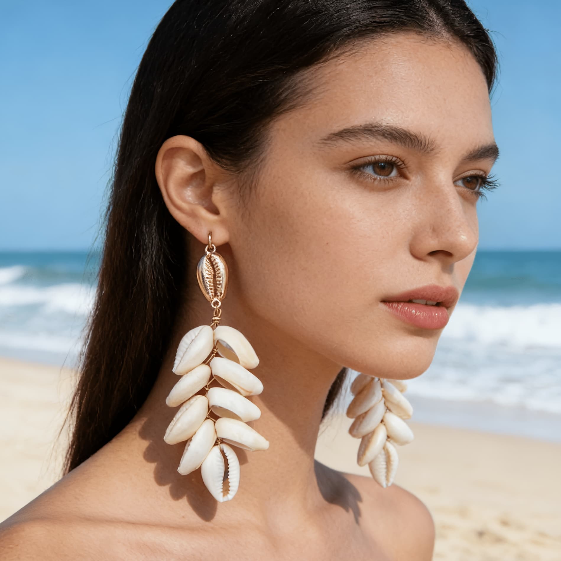 TEMU 1 Pair Of Ocean Fan Shell Tassel Drop Earrings With Geometric Woven Design, Suitable For Women' Wear And Parties, An Ideal Gift For , /summer Accessory