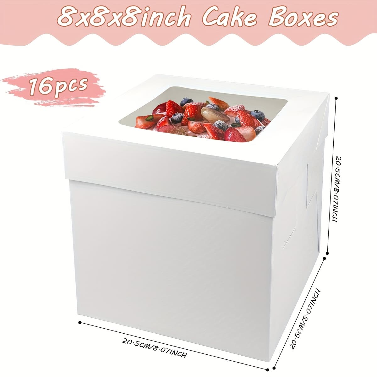 TEMU 16pcs 8x8x8 Inch Cake Boxes With Windows And Lids, In A Single Pack Of White Baking Boxes, For Packaging Cakes For Holiday, Wedding, Birthday, Christmas And Halloween Parties.