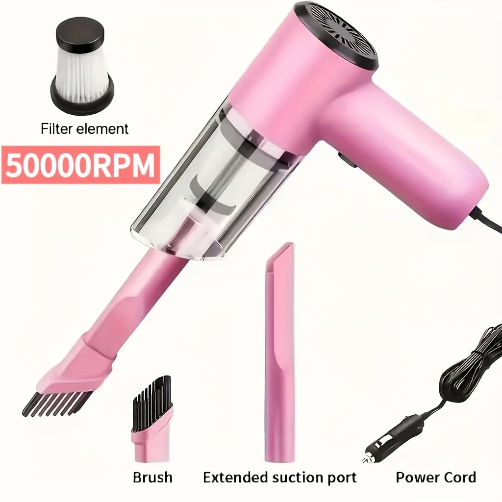 TEMU 12v Compact Handheld Car Vacuum - Powerful, Wired For Easy Dust & Pet Hair Removal - Includes Accessories Kit - Silent Operation