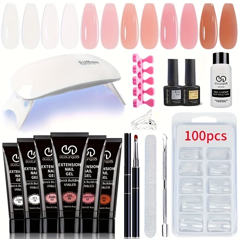 TEMU Poly Nail Gel Kit 6 Colors With Lamp Nail Extension Gel Kit Nude Clear Pink Natural Complete For Beginner Thickening Solutions Diy At Home For Women.
