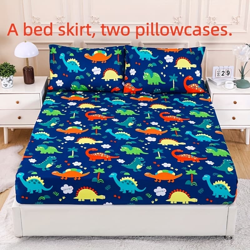 TEMU Cartoon Fitted Sheet Three-piece Set, Including A Comfortable Fitted Sheet And 2 Pillowcases (without Pillow Core), The Cartoon Pattern Is And Cute, Instantly Making The Room