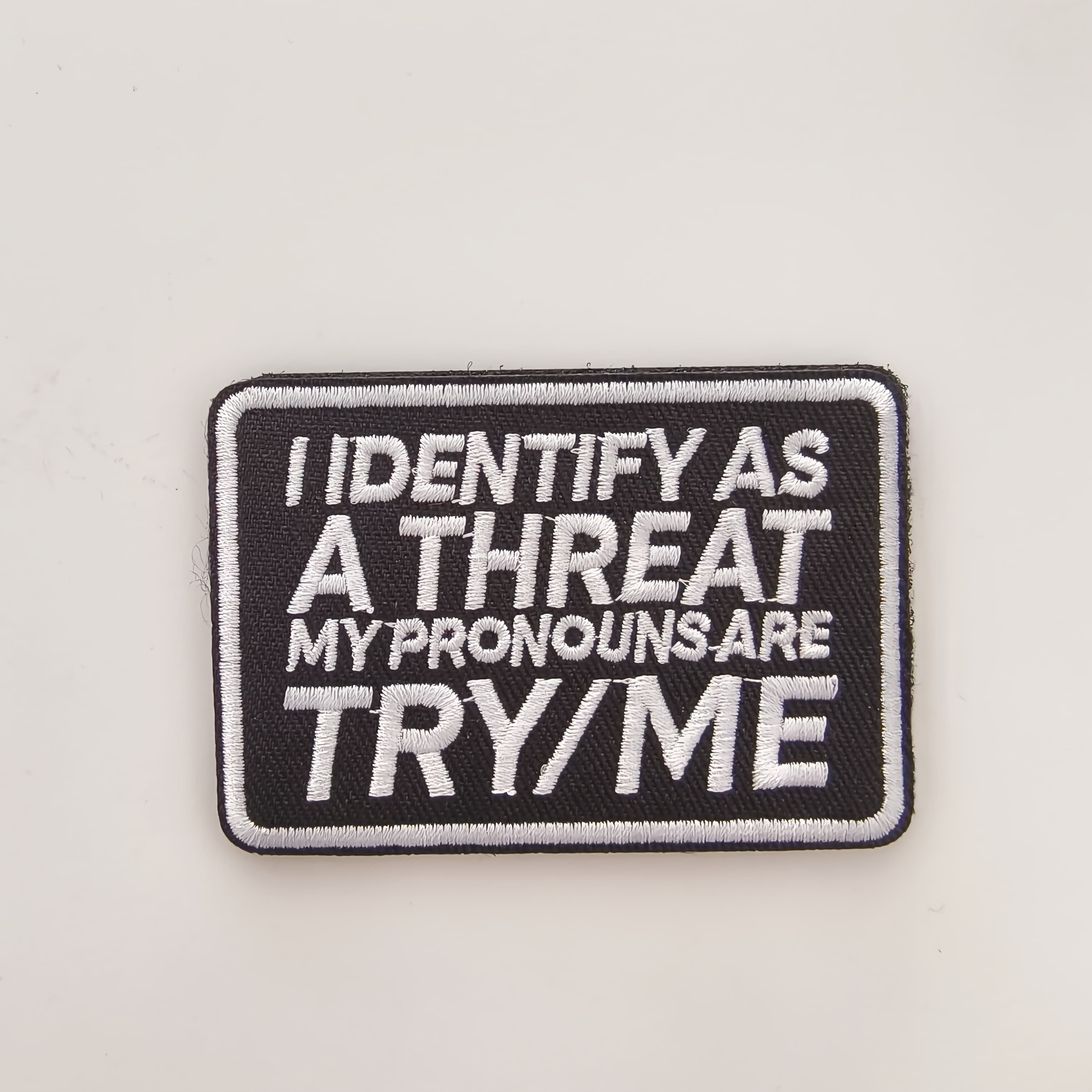 TEMU 1pc I Identify As A My Are Hook & Loop Embroidered Patch, Casual Statement Applique For Everyday Wear, Woven, Hook Fastening, Ideal For Mardi Gras, , Campus, Hand Wash Or Professional