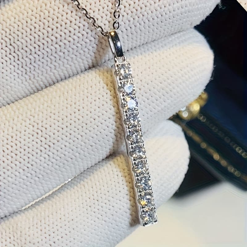 TEMU Elegant Women's Long Pendant Necklace With Synthetic Cubic Zirconia, Jewelry For Daily Wear And Parties, Gemstone, Gift