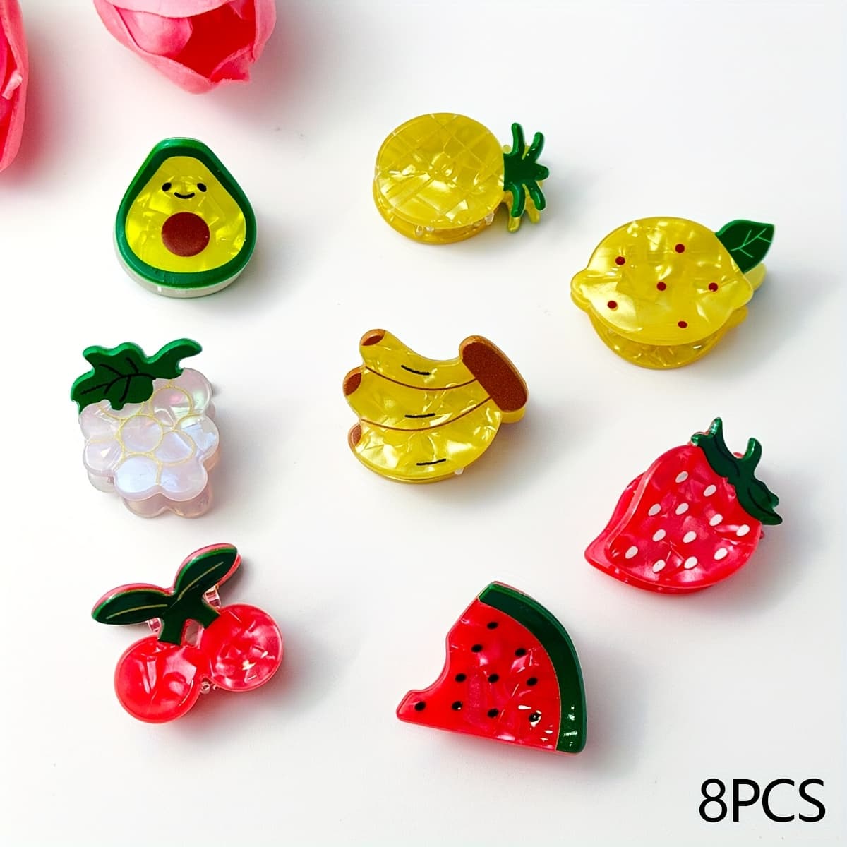 TEMU 8pcs Women's Clips Featuring Personalized Like Cherries, Strawberries, Watermelons, Pineapples, , Avocados, Grapes, And Lemons, And As Gifts.
