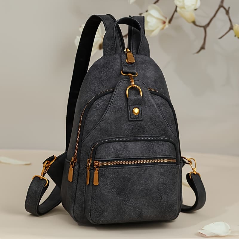 TEMU Pu Backpack For Ladies - Adjustable Straps, Zip Fastening, Pockets, Trendy Shoulder & Crossbody , Chest , Casual Daily Use | Sturdy Zip Closure For Travel And Shopping ( In Black/brown/khaki)